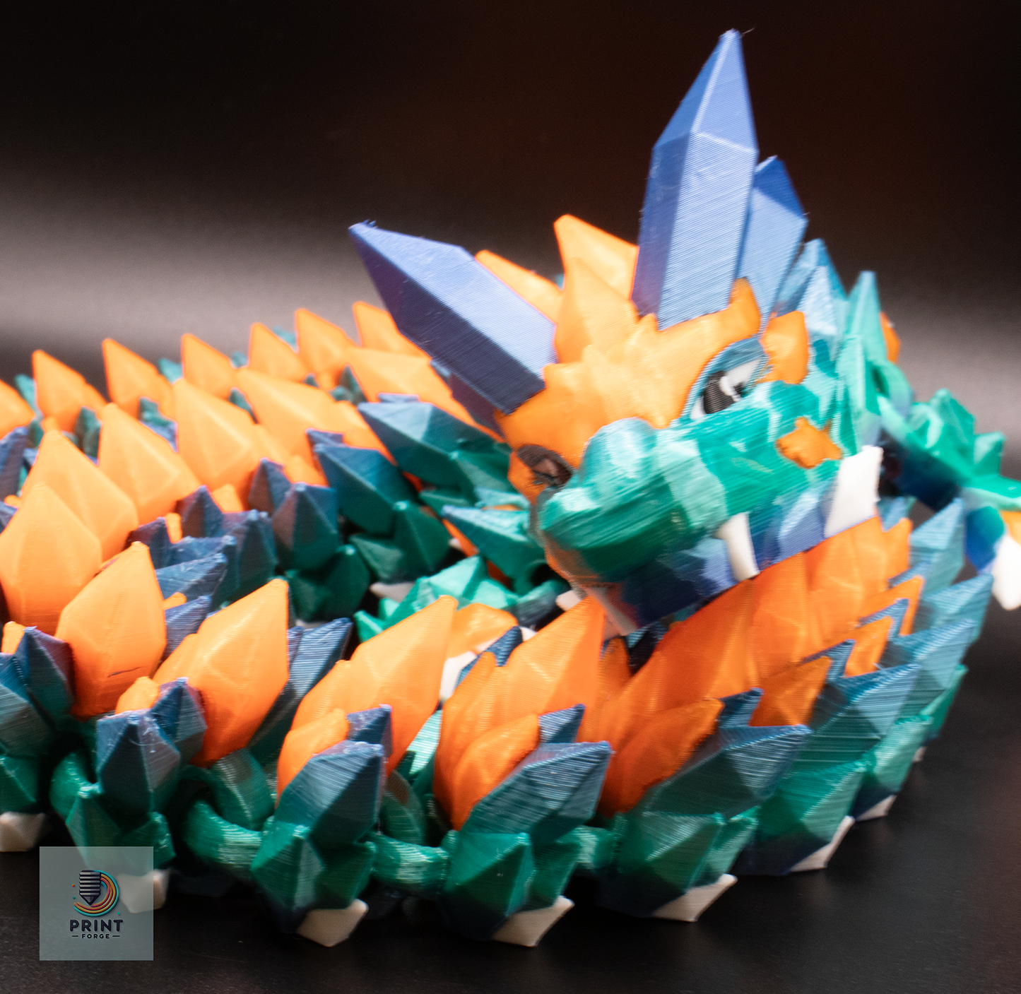 Crystal Orange and Blue Silk Dragon